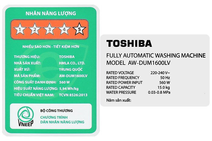 Máy Giặt Toshiba Inverter 15 Kg AW-DUM1600LV(SG)